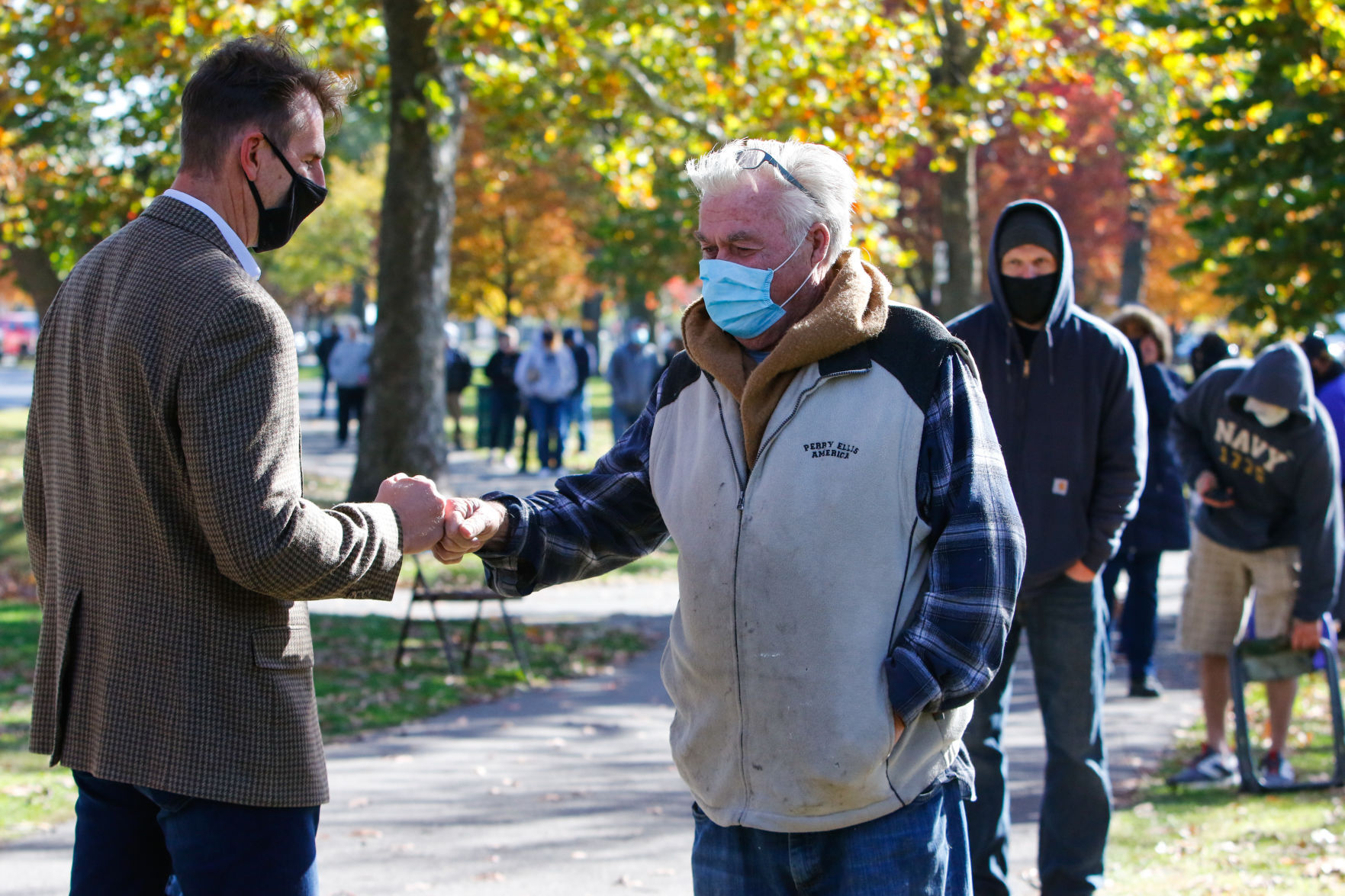 Frank Mrvan talks with voters